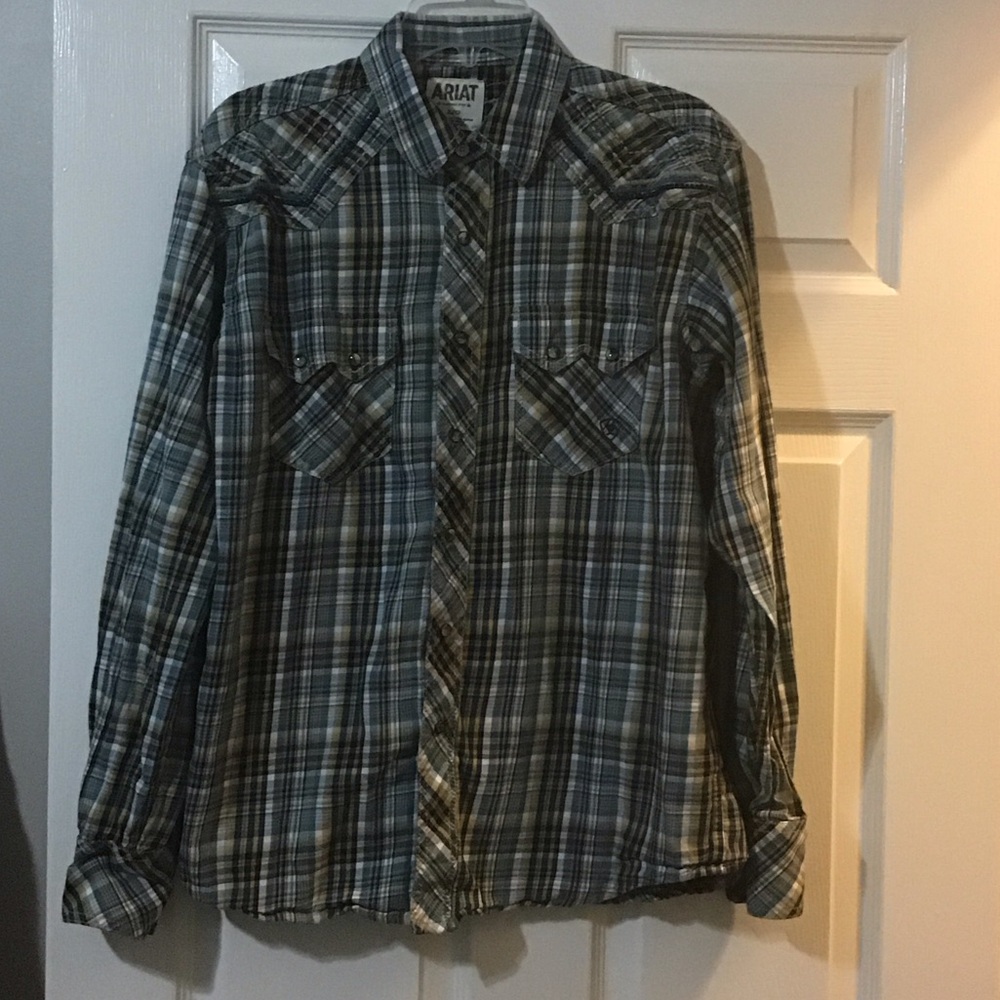 Ariat Plaid Western Button-Up in Green, Blue, Cream, and Black Mens
